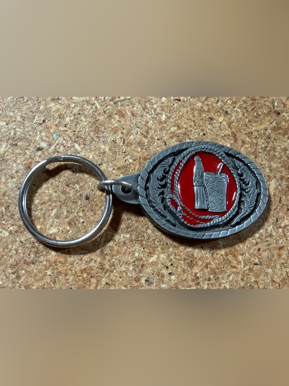 Vintage Coca-Cola Coke Bottles Keychain Pewter Metal Enamel Western Belt Buckle